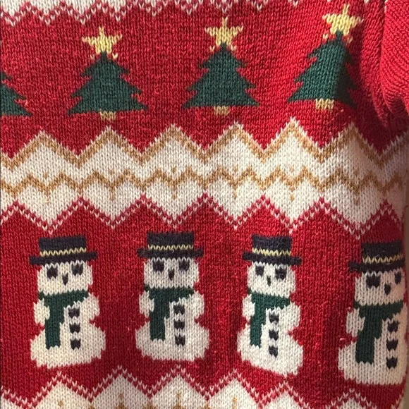 The Children’s Place Festive Red Knit Dress with Snowman and Tree Design - Picture 4 of 8